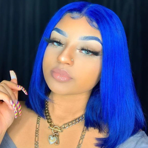 Short Bob 13x6 HD Transparent Lace Front Wigs Blue Straight Human Wig