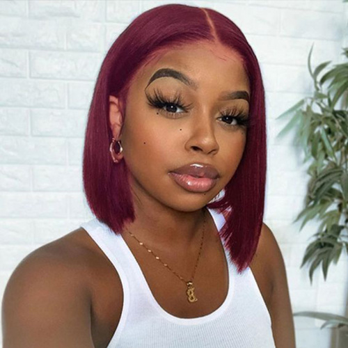Burgundy Short Bob Human Hair Wig 13x6 HD Lace Front Wigs