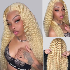 Curly Wave 13x6 HD Lace Front Wig Blonde Pre Plucked Hairline Human Hair Wig