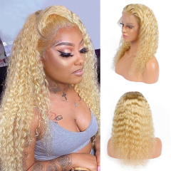 Curly Wave 13x6 HD Lace Front Wig Blonde Pre Plucked Hairline Human Hair Wig