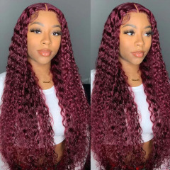 Burgundy Curly Wave 13x6 Lace Front Wigs Human Hair Middle Part Wig
