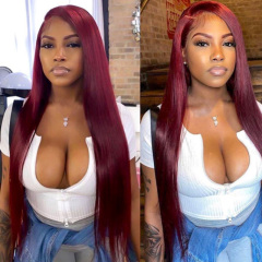 Burgundy Long Silky Straight HD Transparent Lace Front Human Hair Wigs