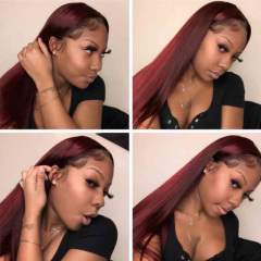 Burgundy Long Silky Straight HD Transparent Lace Front Human Hair Wigs