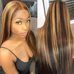 Highlight Lace Front Human Hair Wig Straight 4/27 Color Wig