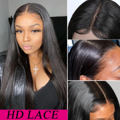 Black Long Silky Straight HD Transparent Lace Human Hair Wigs