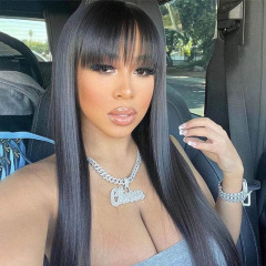Black Straight Full Lace Wig Natural Human Wigs With Bangs for Women
