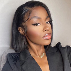 Short Natural Straight HD Transparent Lace Wig Bob Human Hair Wigs with Bangs