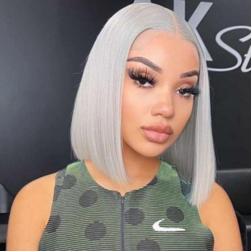 Short Bob Grey Straight Wigs High Temperature Fiber Synthetic Wig