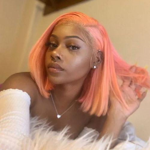 Short Bob Coral Pink Straight Wigs High Temperature Fiber Synthetic Wig