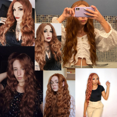 AIMEYA Synthetic Lace Front Wigs for Women Natural Hairline Synthetic Hair Lace Wig Long Brown Wig Pre Plucked Cosplay Wavy Wigs