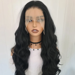 AIMEYA 24 Inch Body Wave Lace Front Chemical Fiber Wigs Black Color Synthetic Wave Hair Wigs For Daily Party Cosplay Wear