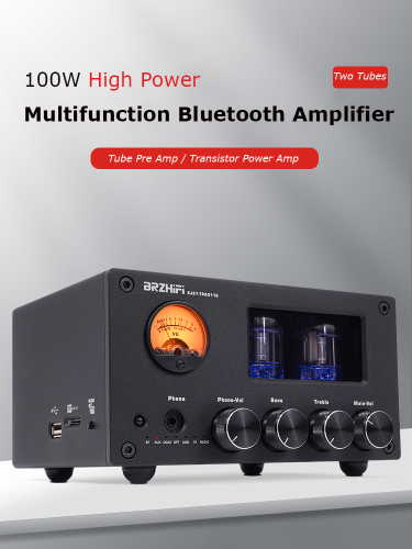 2.0 Bluetooth 5.0 Tube Amplifier Receiver Mini Hi-Fi Amp with android iOS APP control, 50W x 2 Amp with Bass and Treble Control TPA3116(with Power Supply), Remote or APP Cntrol