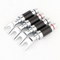 Preffair Y Fork U-plug AC Audio Cable Connector Pure Copper Solderless Carbon Fiber Plug Jack for DIY Speaker Wire Accessories