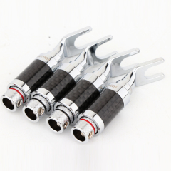 Preffair Y Fork U-plug AC Audio Cable Connector Pure Copper Solderless Carbon Fiber Plug Jack for DIY Speaker Wire Accessories