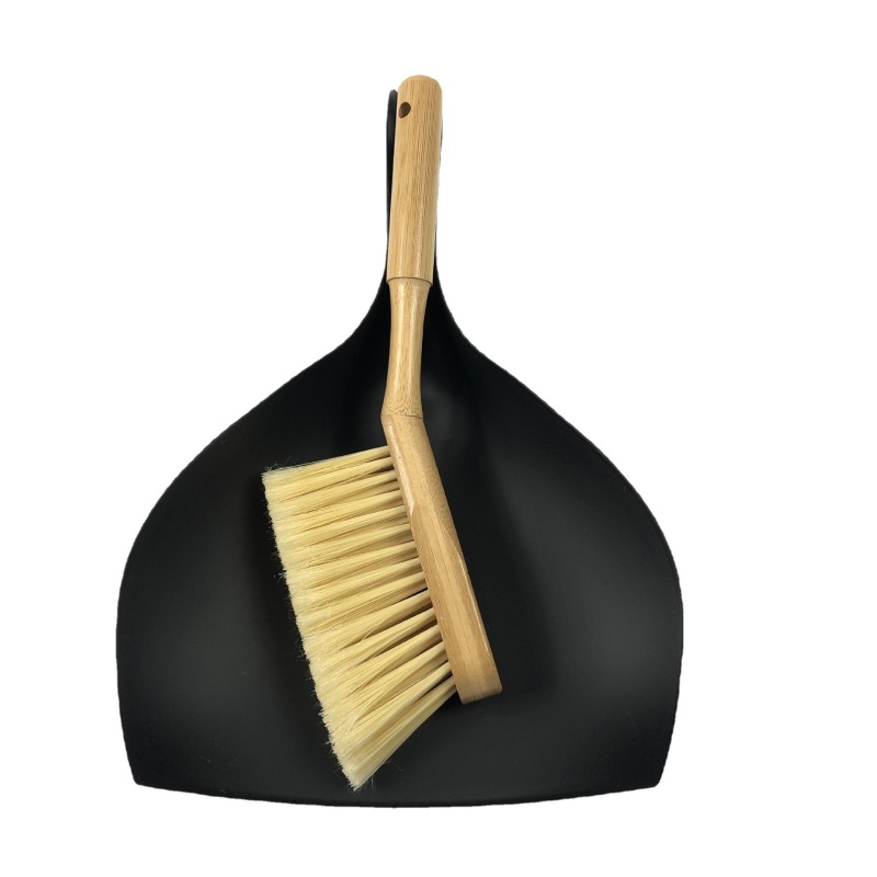 Bamboo handle brush and dustpan set