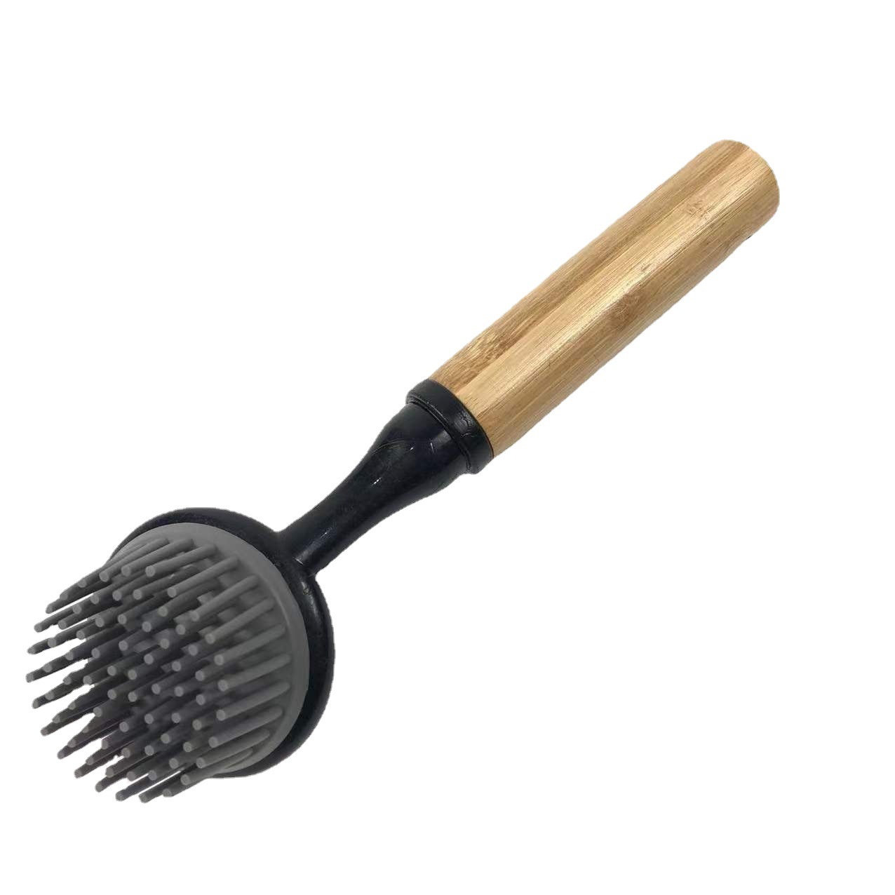 Rubber bristles and bamboo handle brush