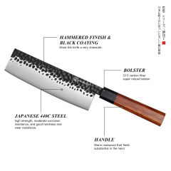 KEEMAKE Professional 7 Inch Japanese Nakiri Kitchen Knife High Carbon Stainless Steel with Octagonal Wood Handle for Chefs