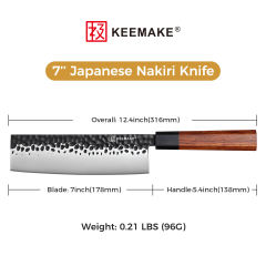 KEEMAKE Professional 7 Inch Japanese Nakiri Kitchen Knife High Carbon Stainless Steel with Octagonal Wood Handle for Chefs