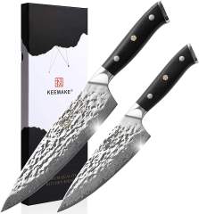 KEEMAKE Damascus Chef Knife Set, 2PCS Kitchen Knives, 8" & 6.5" Chef's Knives