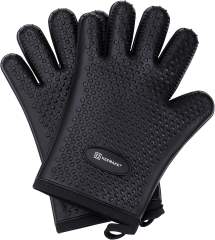 KEEMAKE Silicone Oven Mitts, Heat Resistant Gloves for Grilling Outside-Black