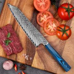 Keemake kitchen knife 8inch Gyuto chef's knife 67 layers Damascus stainless steel for kitchen meat cutting(Blue G10 Handle)