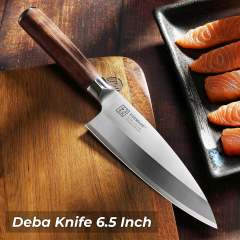 KEEMAKE-6.5 Inch Japanese Sashimi Knife Wooden Handle Kitchen Deba Knife Sushi Knife with Gift Box