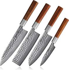 KEEMAKE Kitchen Knife Set of 4pcs, Chef Knife Set with 3-layer Japanese 9CR19MOV Clad Steel Blade