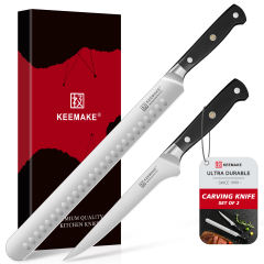 KEEMAKE Knife Set of 3pcs, 12 Inch Brisket Knife and 7 Inch Boning Knife with High Carbon Stainless Steel for Ham Cutting with ABS Handle