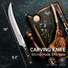 KEEMAKE 10 Inch Butcher Knife - Meat Carving Knife Brisket Slicing Knife Razor Sharp German Steel with Full Tang Design Ergonomic Handle for BBQ Roasts Ribs Ham