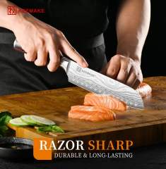 KEEMAKE Santoku Knife - 7 Inch High Carbon Japanese Chefs Knife with Ergonomic Pakkawood Handle and Sheath, Gifts for Mom or Dad, Kitchen Gadgets with Gift Box, Mothers Day Gifts