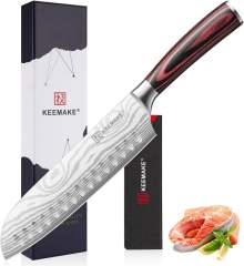KEEMAKE Santoku Knife - 7 Inch High Carbon Japanese Chefs Knife with Ergonomic Pakkawood Handle and Sheath, Gifts for Mom or Dad, Kitchen Gadgets with Gift Box, Mothers Day Gifts