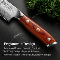 KEEMAKE Kiritsuke Chef Knife, 8 Inch Damascus Japanese Kitchen Knife with Ergonomic Pakkawood Handle, Ultra Sharp Non-Slip Cooking Knife with Ash Sheath
