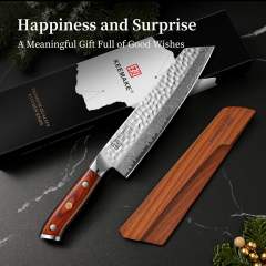 KEEMAKE Kiritsuke Chef Knife, 8 Inch Damascus Japanese Kitchen Knife with Ergonomic Pakkawood Handle, Ultra Sharp Non-Slip Cooking Knife with Ash Sheath