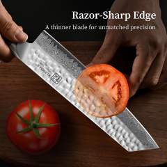 KEEMAKE Kiritsuke Chef Knife, 8 Inch Damascus Japanese Kitchen Knife with Ergonomic Pakkawood Handle, Ultra Sharp Non-Slip Cooking Knife with Ash Sheath