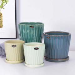 Nordic style multi-color ceramic flower pot with tray green plant potted flowers green stalk cactus flower pot