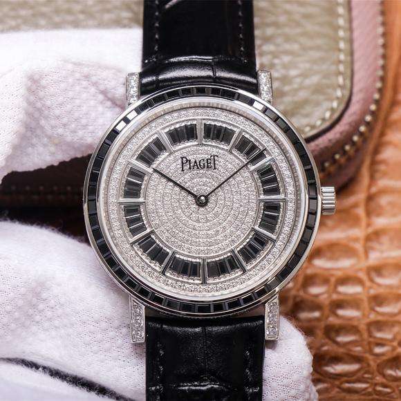 UU伯爵伯爵非凡珍品系列G0A40228超薄滿鑽男士機械皮帶手錶