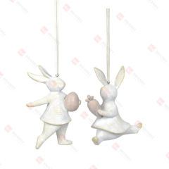 RESIN WOOD TURN BUNNY W/ EGG & CARROT ORNAMENT