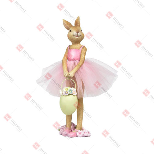 RESIN FEMALE RABBIT W/
EGG BASKET OF ARTFICIAL FLOWER