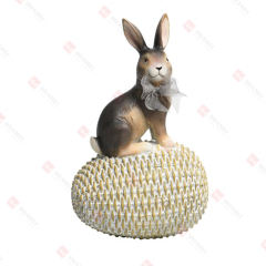 RESIN RABBIT ON WEAVE-FINISH EGG TABLE DECO