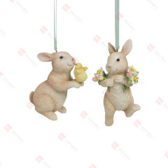 2 ASST., RESIN BUNNIES HOLDING
FLOWERS & CHICK ORNAMENT