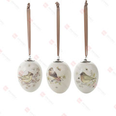 3 ASST, DOLOMITE EGG ORNAMENT WITH BIRD DECAL