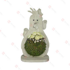 WOOD HEN WITH
WIRE PLANT HOLDER AND ARTIFICIAL FLOWER