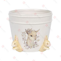 DOLOMITE BUNNY PLANTER W/ GOAT DECAL