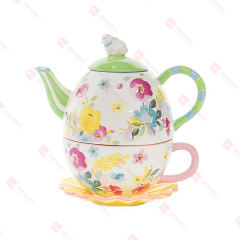 SET/3 DOLOMITE FLORAL TEA CUP WITH PLATE