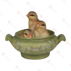 RESIN CHICKS IN SUGAR BOWL WITH DECAL