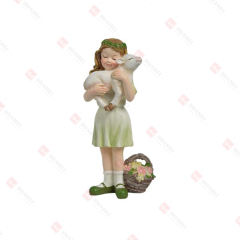 RESIN LITTLE GIRL WITH BABY GOAT TABLE DECO
