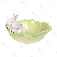 DOLOMITE CABBAGE BOWL W/ RABBITS