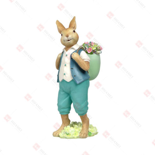 RESIN MALE RABBIT W/ EGG
BASKET OF ARTFICIAL FLOWER