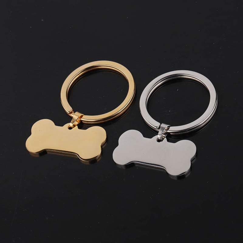 Stainless Steel Bone Dog Tag Keychain DIY Lettering Pet Tag Blank Glossy Dog Key Ring Buckle