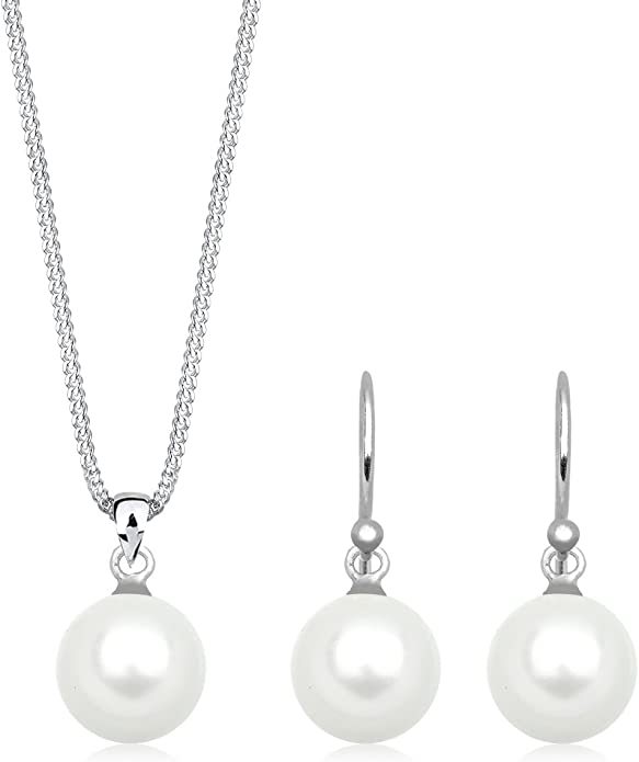 AJIDOU Ladies 925 Sterling Silver Freshwater Pearl Necklace White
